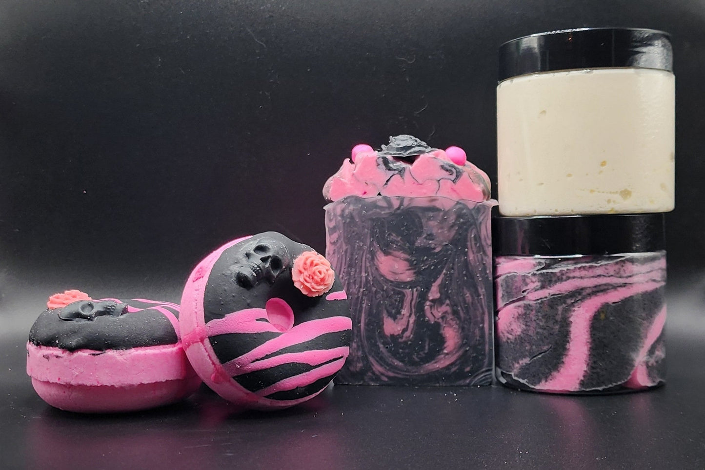 Valentine's Day Spa Gift Box | Pastel Goth Skull Rose, Heather and Thyme | 2 Bath Bombs, Soap, Sugar Scrub, Body Butter | Gift Set for Women
