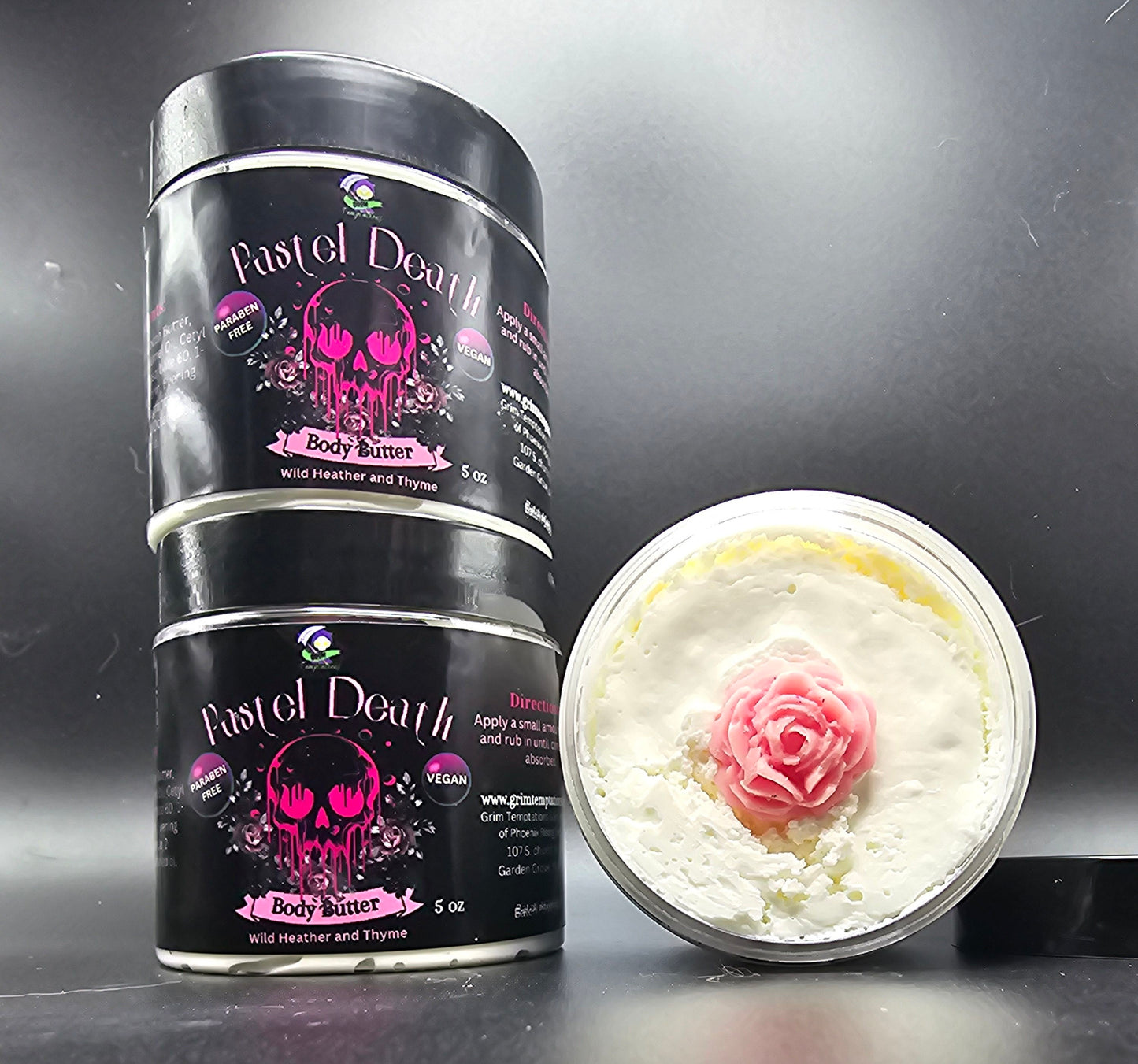Pastel Goth Pink and Black Moisturizing Body Butter | Wild Heather and Thyme Scent | Gift for girlfriends, wife, sister, daughter, mom