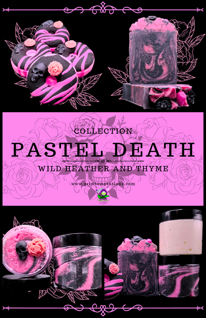 Coffret cadeau spa pour la Saint-Valentin | Pastel Goth Skull Rose, Bruyère et Thym | 2 bombes de bain, savon, gommage au sucre, beurre corporel | Coffret cadeau pour femme